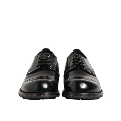 Dolce & Gabbana Black Leather Studded Men Formal Derby Shoes Dolce & Gabbana
