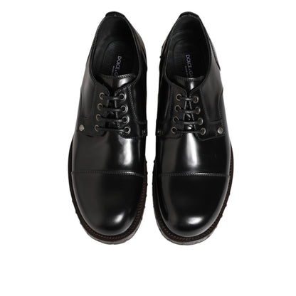 Dolce & Gabbana Black Leather Studded Men Formal Derby Shoes Dolce & Gabbana