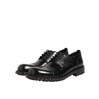 Dolce & Gabbana Black Leather Studded Men Formal Derby Shoes Dolce & Gabbana