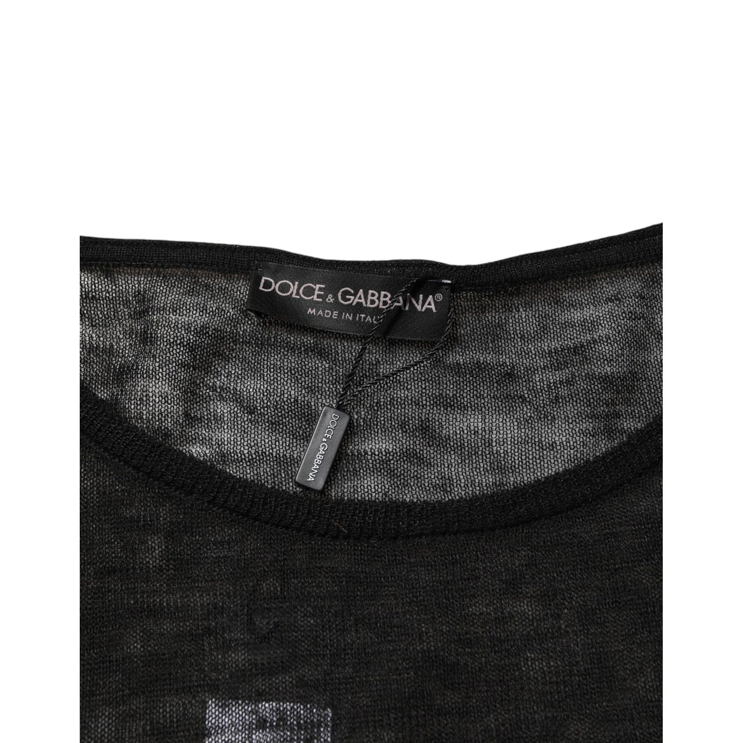 Dolce & Gabbana Black Linen Mesh Tattered Longsleeves T-shirt Dolce & Gabbana