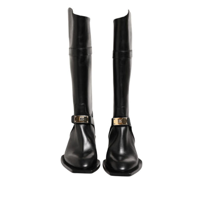 Dolce & Gabbana Black Logo Plaque Over The Calf Boot Shoes Dolce & Gabbana