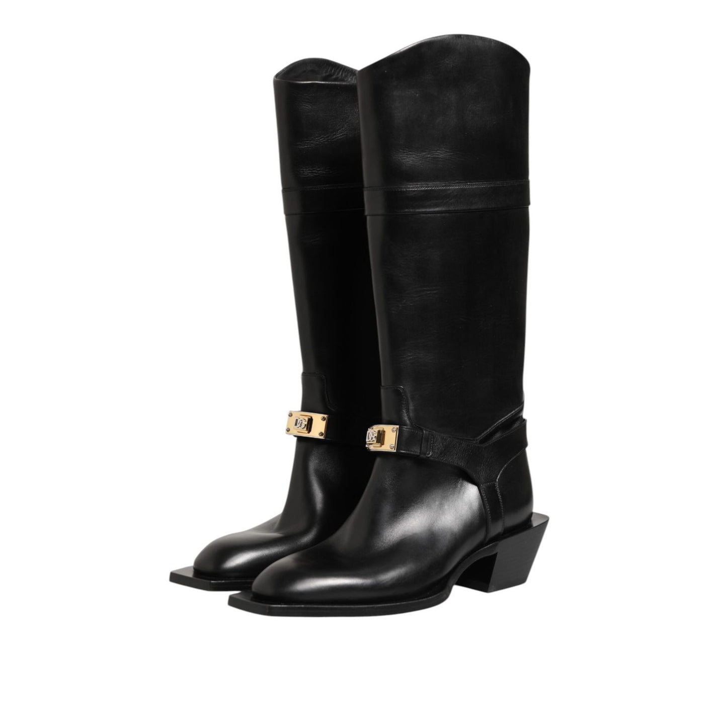 Dolce & Gabbana Black Logo Plaque Over The Calf Boot Shoes Dolce & Gabbana