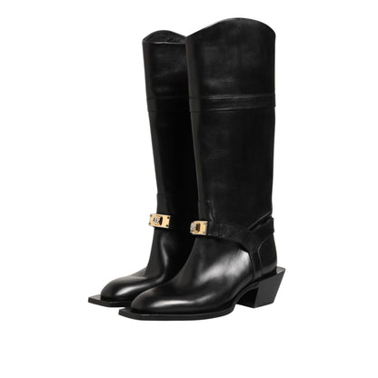 Dolce & Gabbana Black Logo Plaque Over The Calf Boot Shoes Dolce & Gabbana