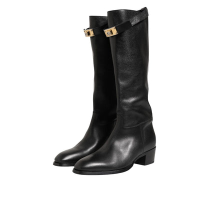 Dolce & Gabbana Black Logo Plaque Over The Calf Boots Shoes Dolce & Gabbana