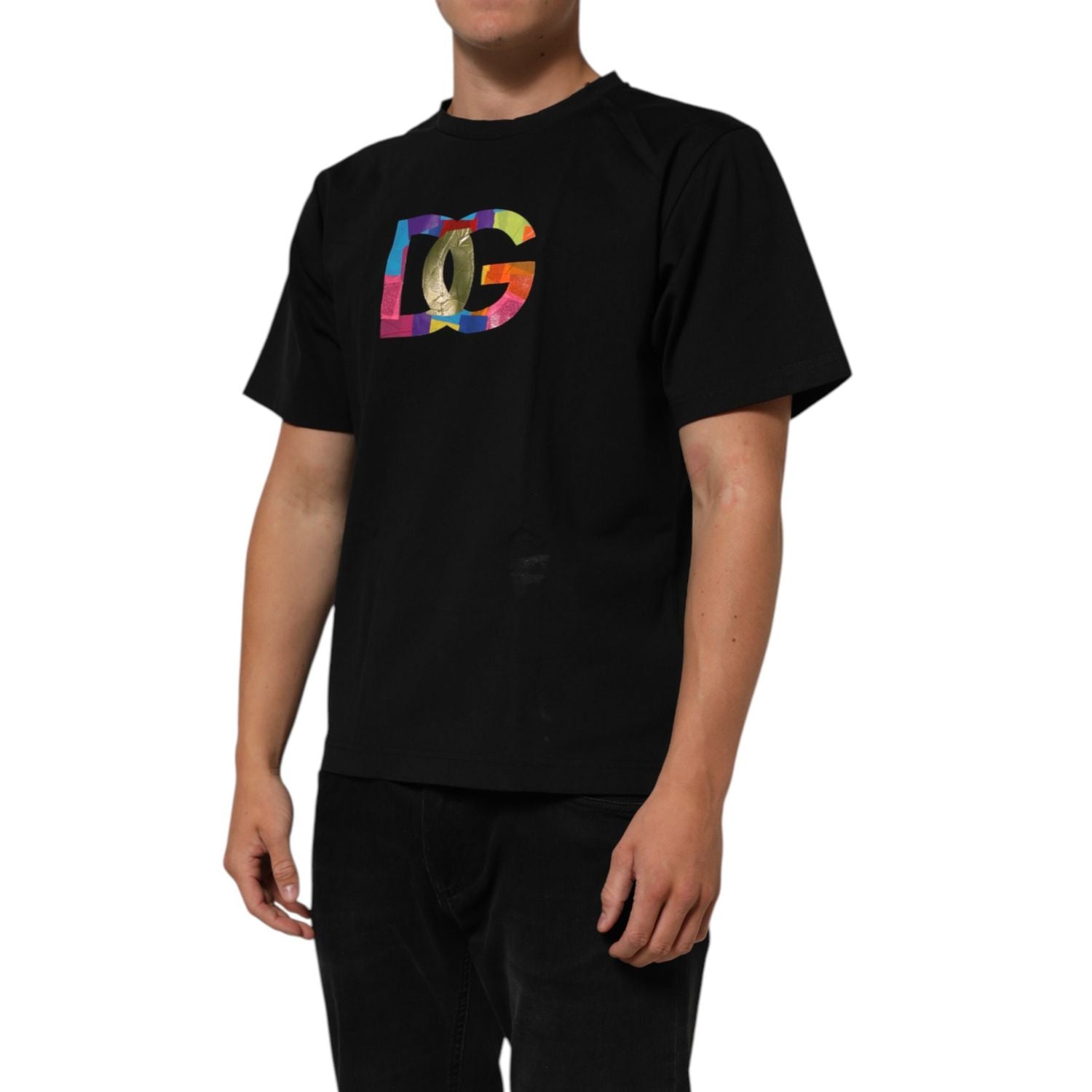 Dolce & Gabbana Black Logo Print Cotton Men Crew Neck T-shirt