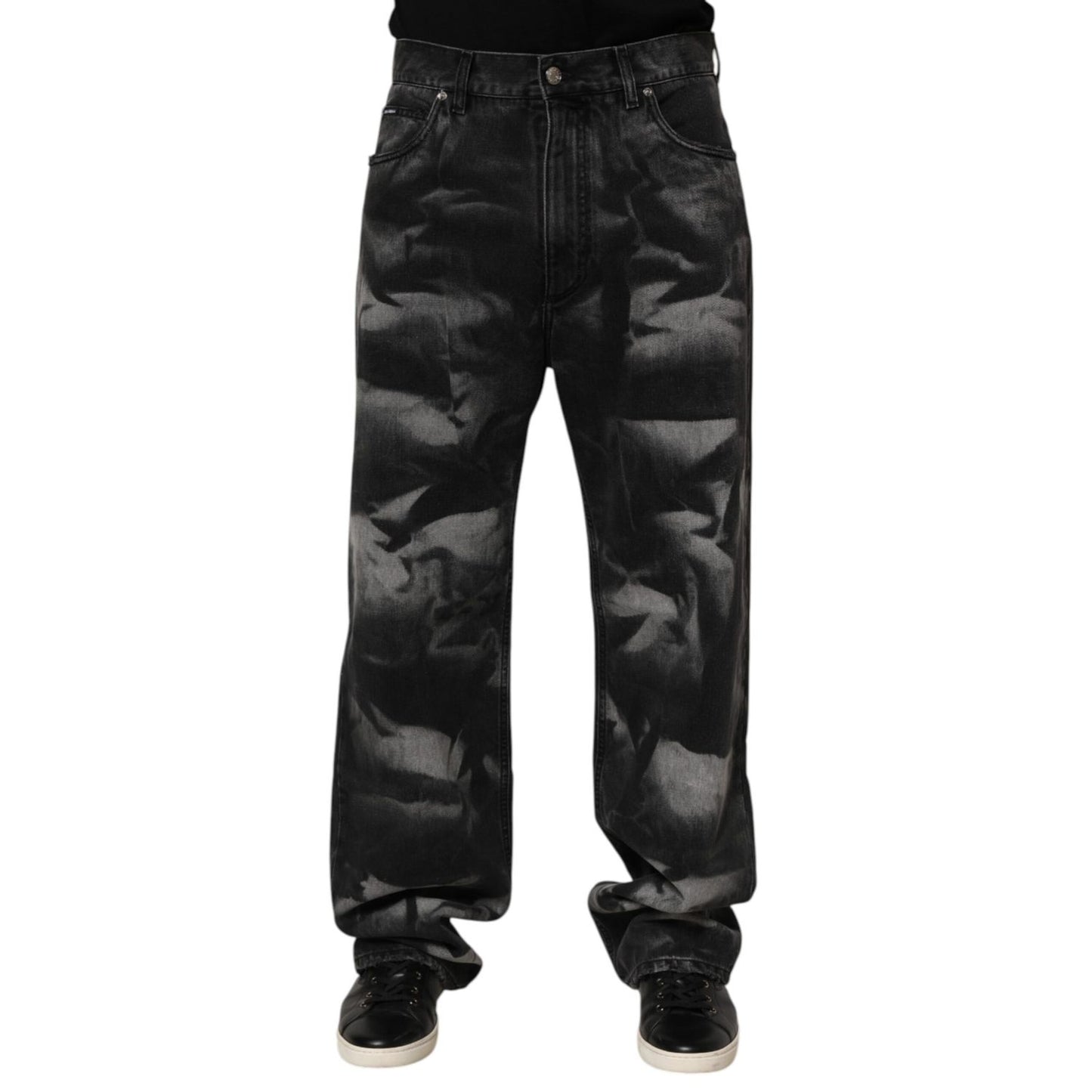 Dolce & Gabbana Black Marbled Effect Straight Men Denim Jeans Dolce & Gabbana