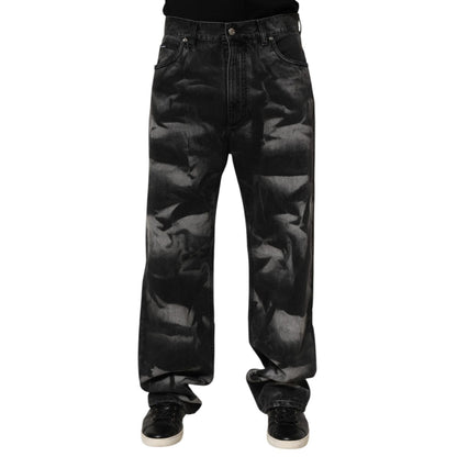 Dolce & Gabbana Black Marbled Effect Straight Men Denim Jeans Dolce & Gabbana