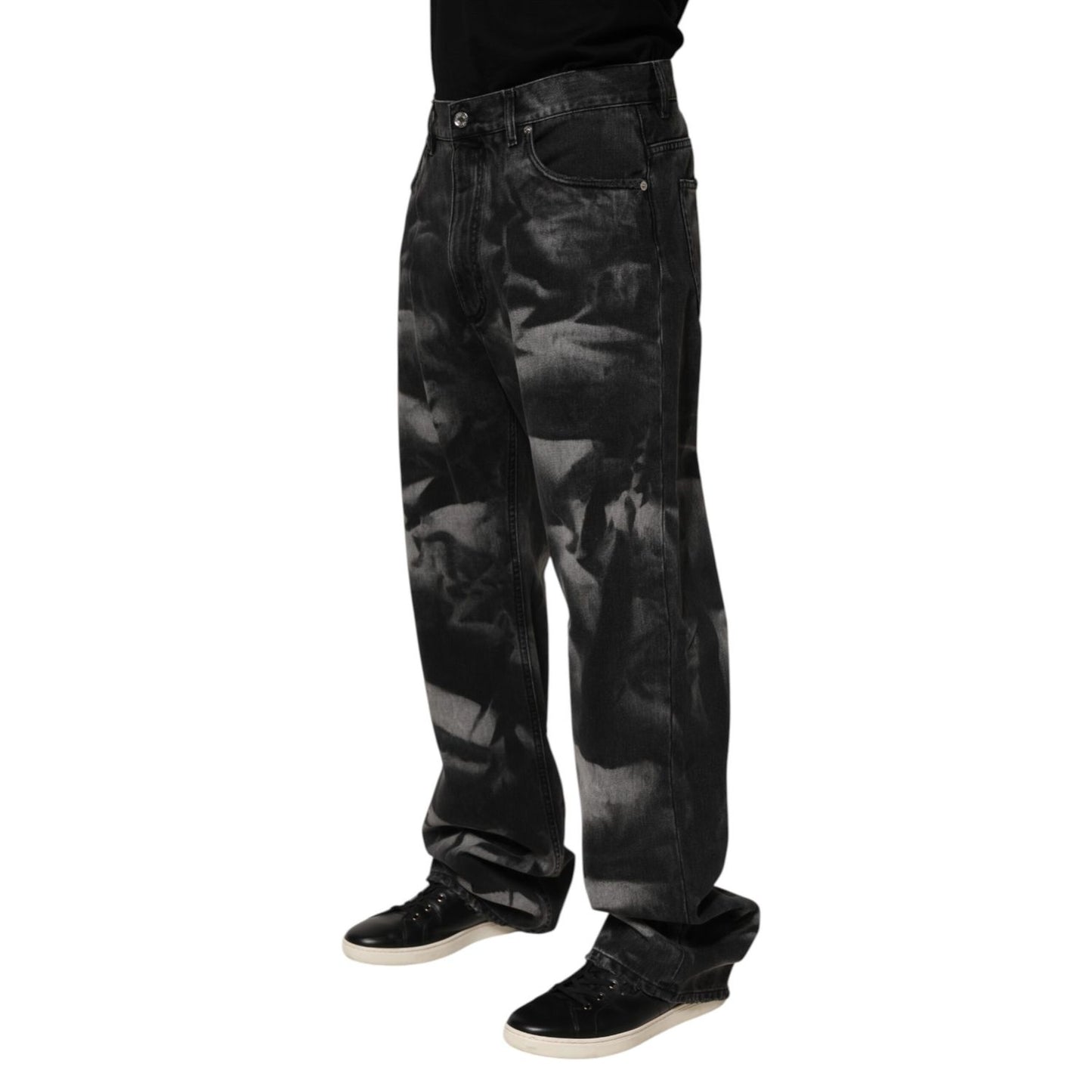 Dolce & Gabbana Black Marbled Effect Straight Men Denim Jeans Dolce & Gabbana