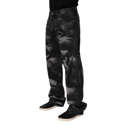 Dolce & Gabbana Black Marbled Effect Straight Men Denim Jeans Dolce & Gabbana