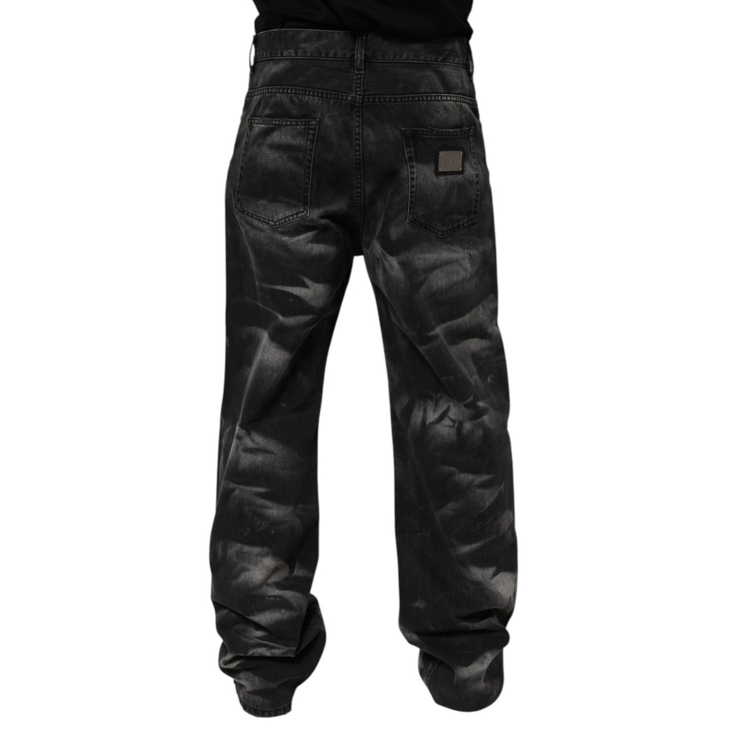 Dolce & Gabbana Black Marbled Effect Straight Men Denim Jeans Dolce & Gabbana