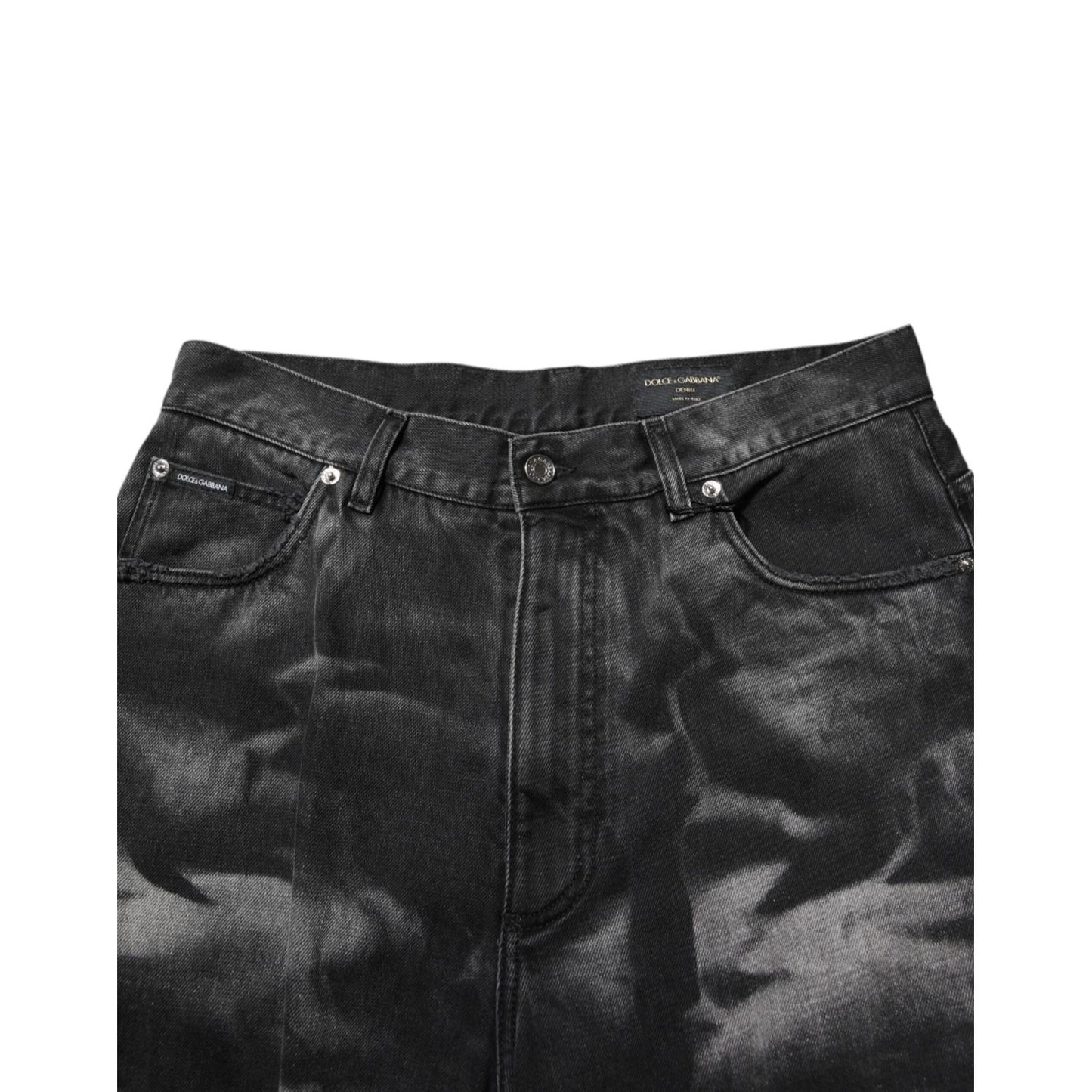 Dolce & Gabbana Black Marbled Effect Straight Men Denim Jeans Dolce & Gabbana