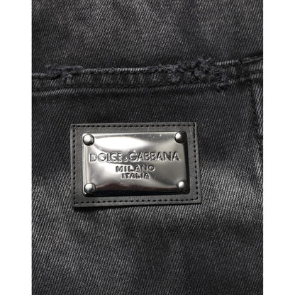 Dolce & Gabbana Black Marbled Effect Straight Men Denim Jeans Dolce & Gabbana