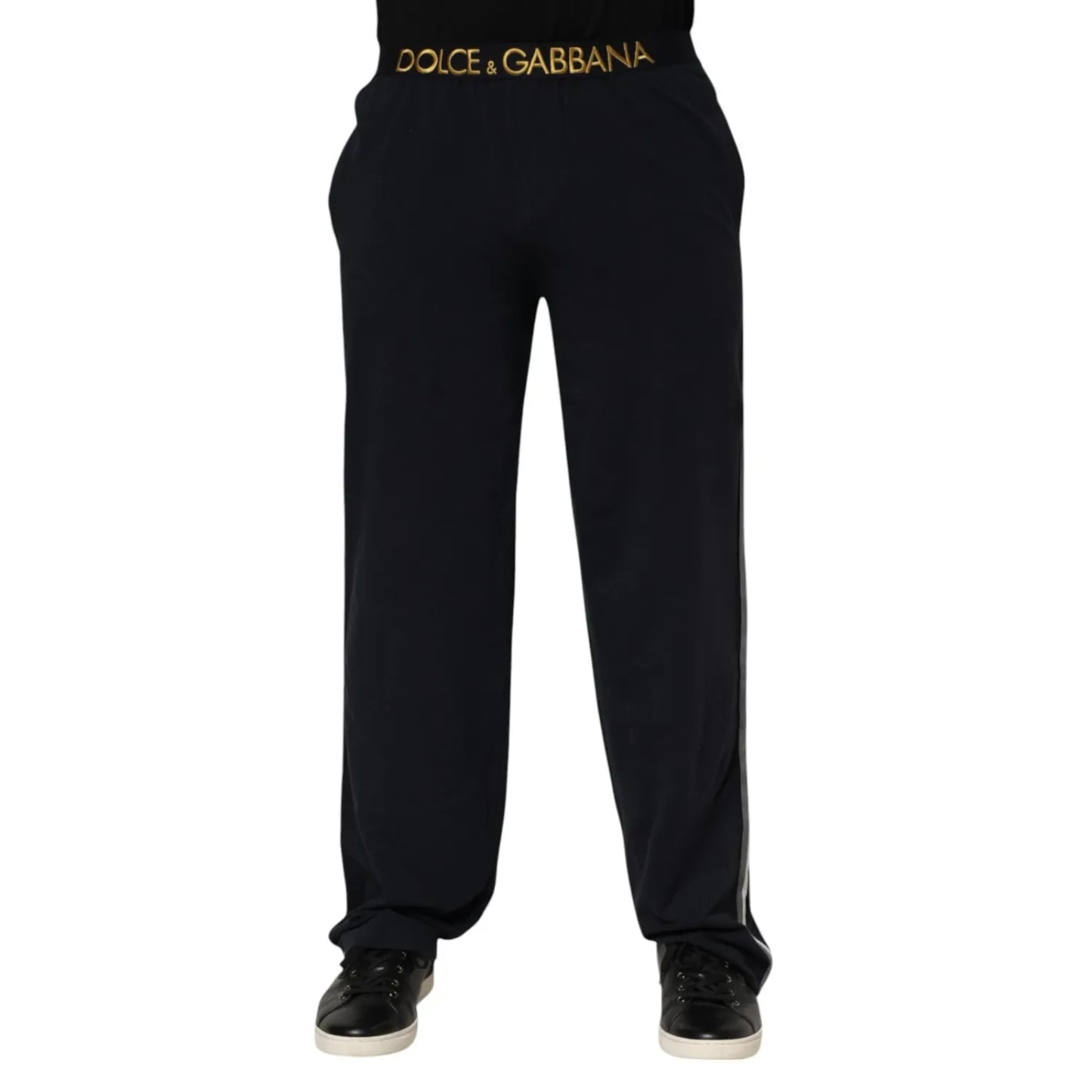 Dolce & Gabbana Black Modal Spandex Straight Logo Trouser Pants Dolce & Gabbana