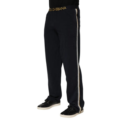 Dolce & Gabbana Black Modal Spandex Straight Logo Trouser Pants Dolce & Gabbana