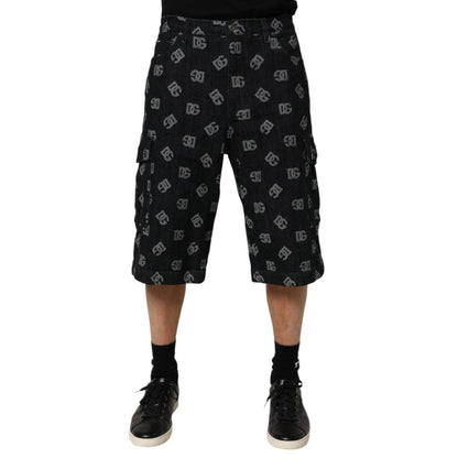 Dolce & Gabbana Black Monogram Denim Cargo Men Bermuda Short Dolce & Gabbana