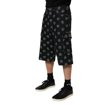Dolce & Gabbana Black Monogram Denim Cargo Men Bermuda Short Dolce & Gabbana