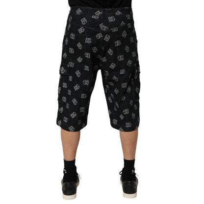 Dolce & Gabbana Black Monogram Denim Cargo Men Bermuda Short Dolce & Gabbana