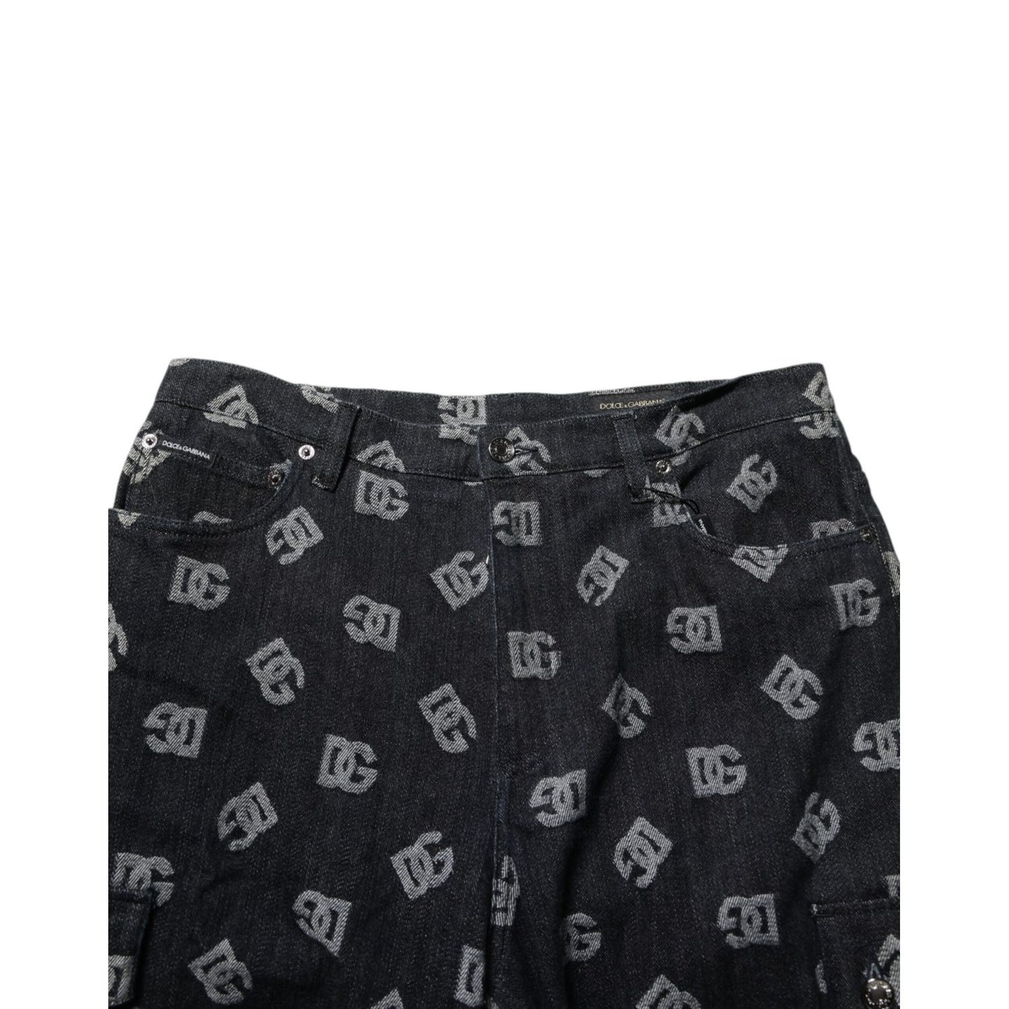 Dolce & Gabbana Black Monogram Denim Cargo Men Bermuda Short Dolce & Gabbana