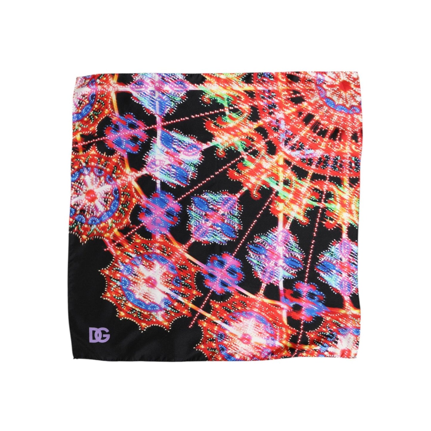 Dolce & Gabbana Black Multicolor Print Square Foulard Scarf Dolce & Gabbana