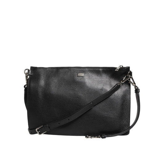 Dolce & Gabbana Black Palmellato Leather Logo Plaque Shoulder Borse Bag BAG4417