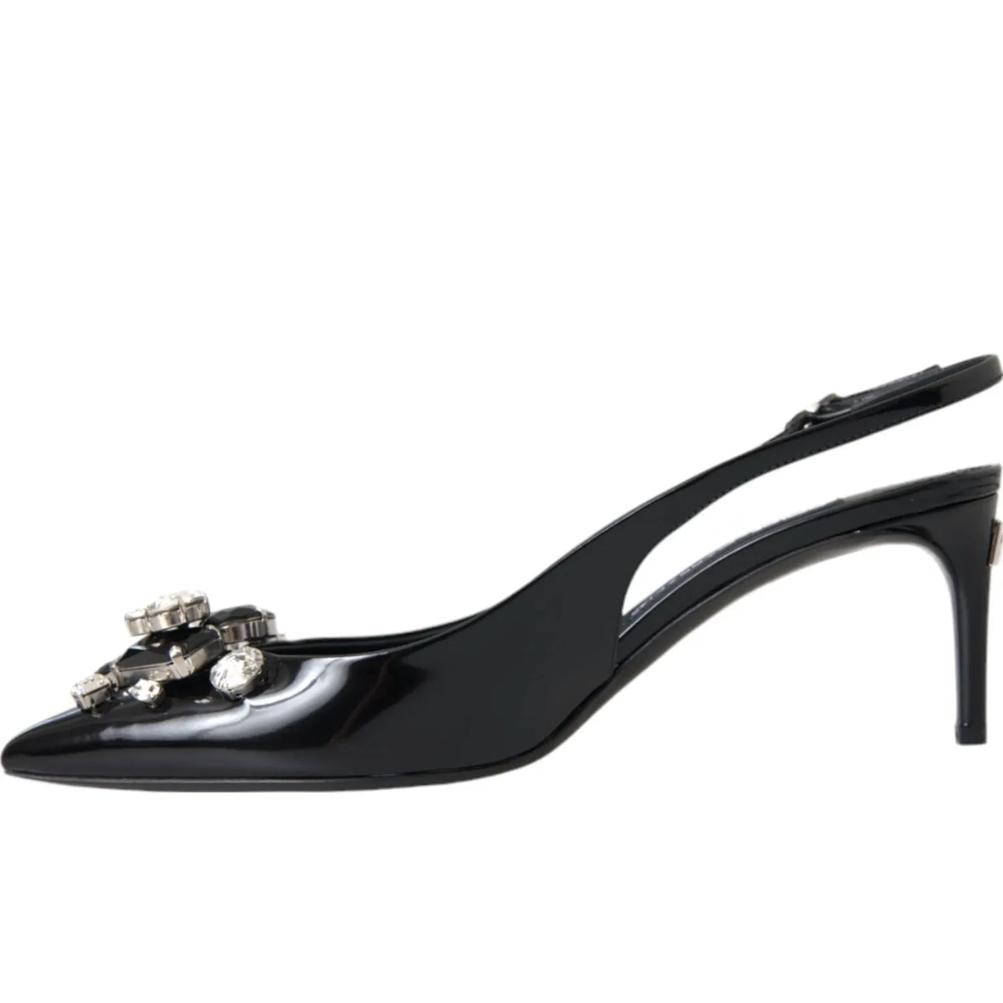 Dolce & Gabbana Black Patent Leather Crystal Slingback Shoes