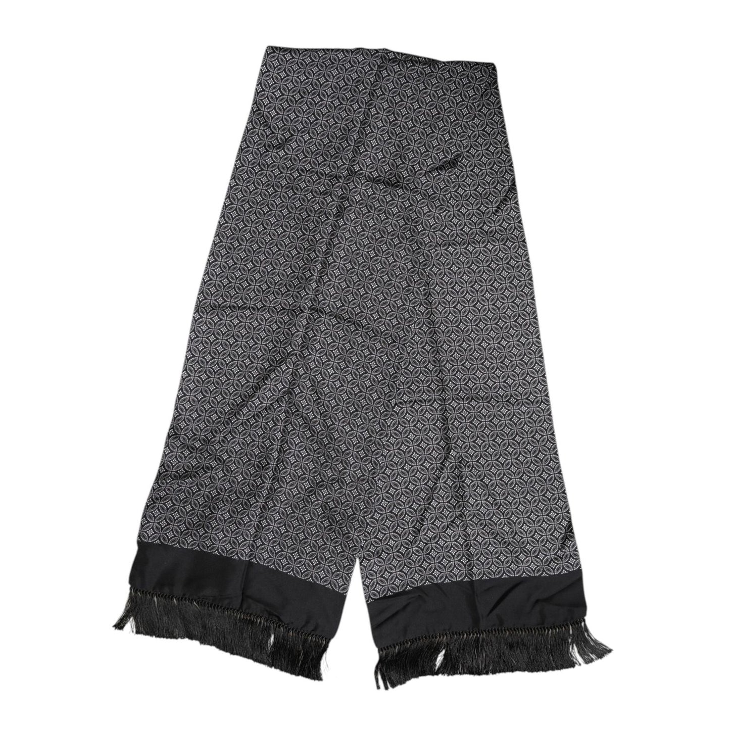 Dolce & Gabbana Black Patterned Fringes Men Foulard Scarf Dolce & Gabbana