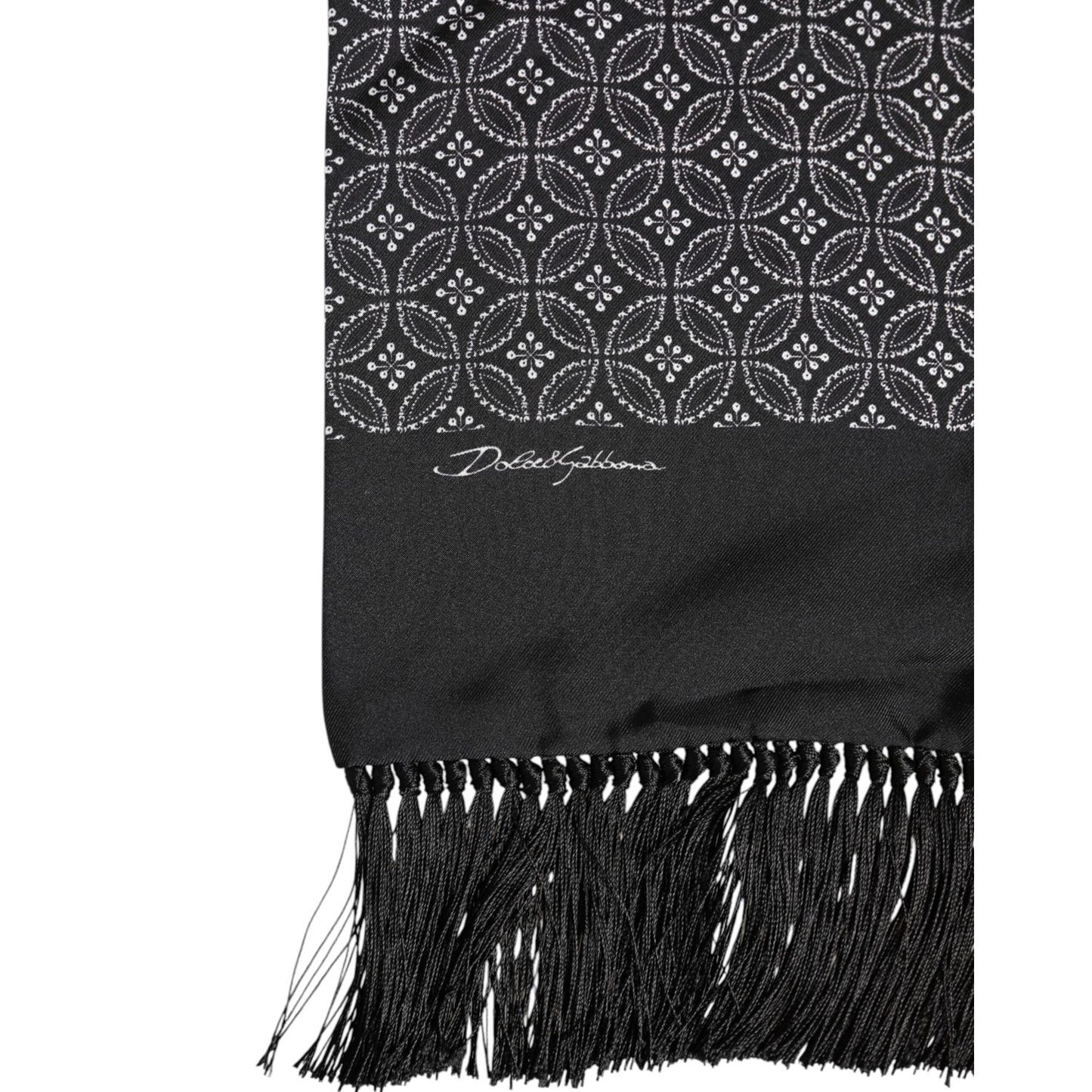 Dolce & Gabbana Black Patterned Fringes Men Foulard Scarf Dolce & Gabbana