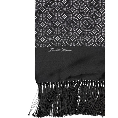 Dolce & Gabbana Black Patterned Fringes Men Foulard Scarf Dolce & Gabbana