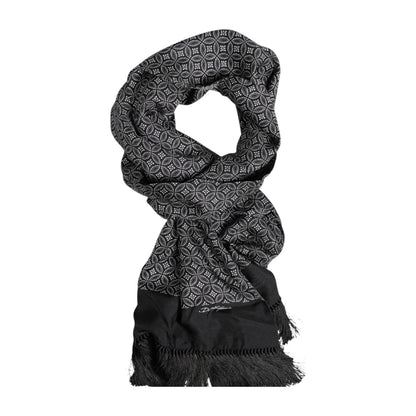 Dolce & Gabbana Black Patterned Fringes Men Foulard Scarf Dolce & Gabbana