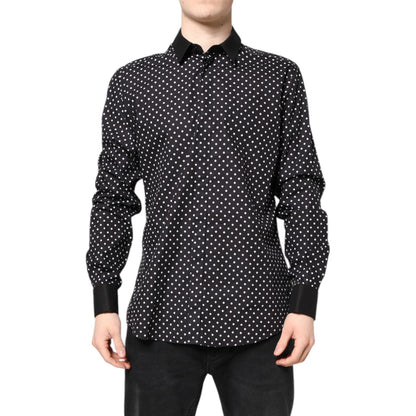 Dolce & Gabbana Black Polka Dot Cotton Formal Dress Shirt Dolce & Gabbana