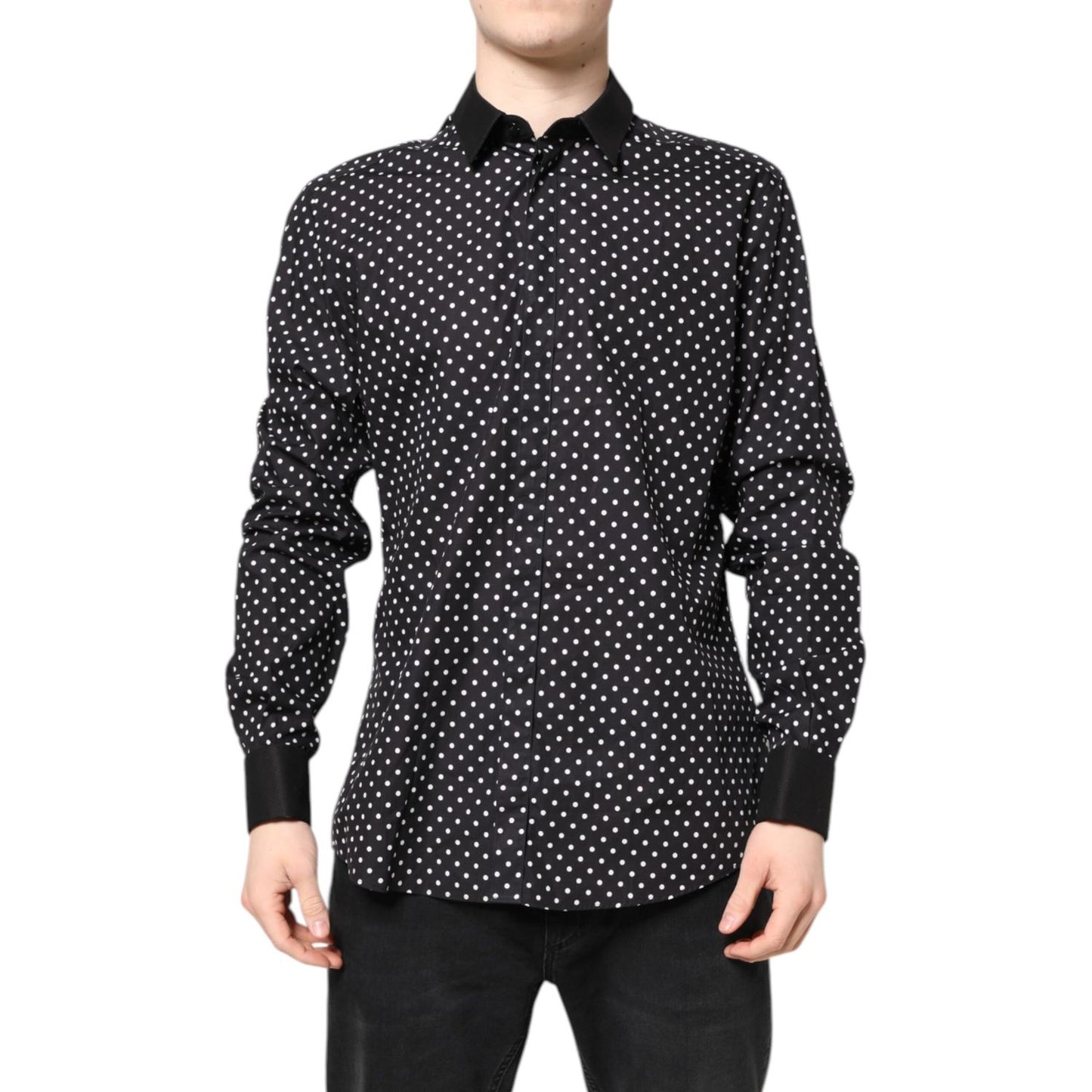 Dolce & Gabbana Black Polka Dot Cotton Formal Dress Shirt Dolce & Gabbana