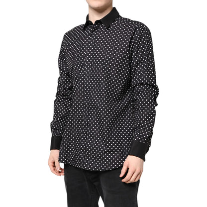 Dolce & Gabbana Black Polka Dot Cotton Formal Dress Shirt Dolce & Gabbana