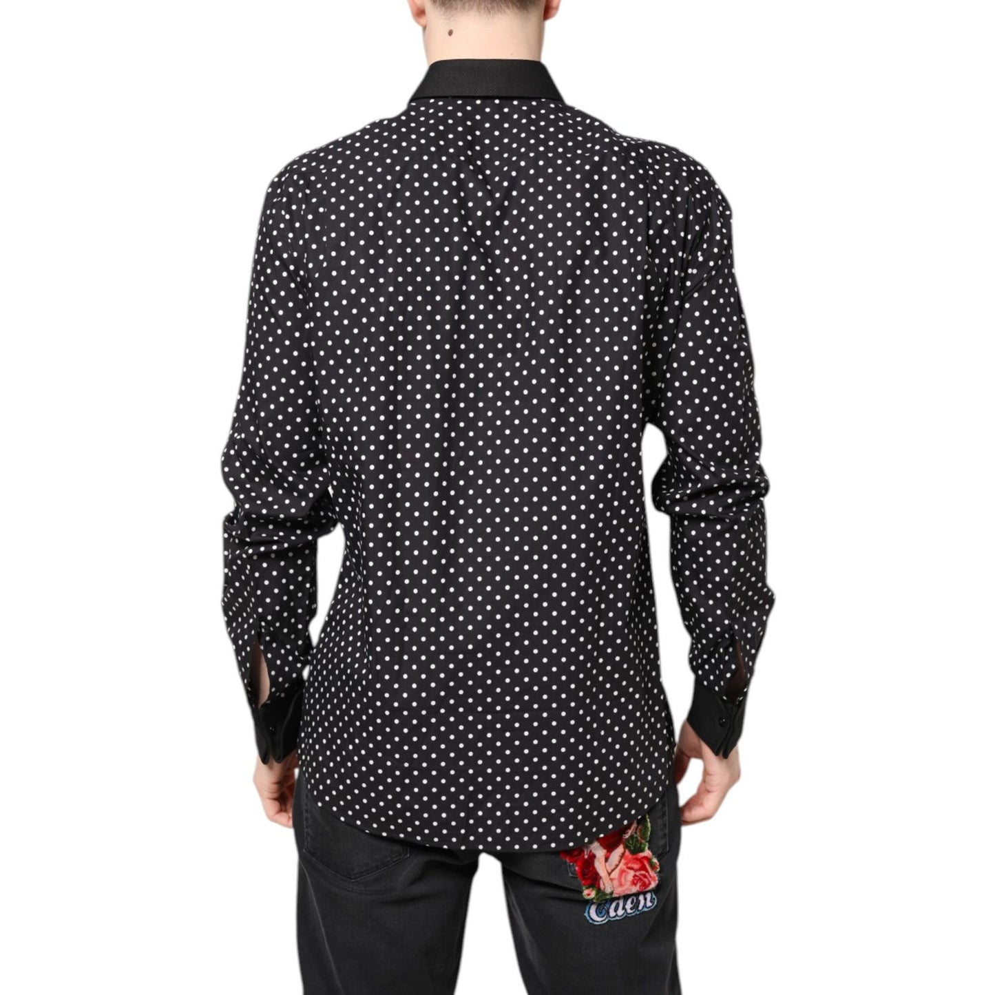 Dolce & Gabbana Black Polka Dot Cotton Formal Dress Shirt Dolce & Gabbana