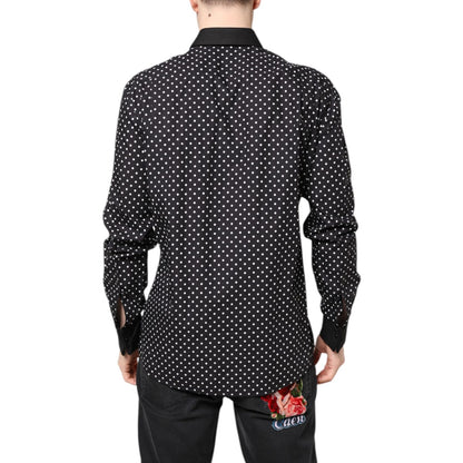 Dolce & Gabbana Black Polka Dot Cotton Formal Dress Shirt Dolce & Gabbana