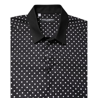 Dolce & Gabbana Black Polka Dot Cotton Formal Dress Shirt Dolce & Gabbana