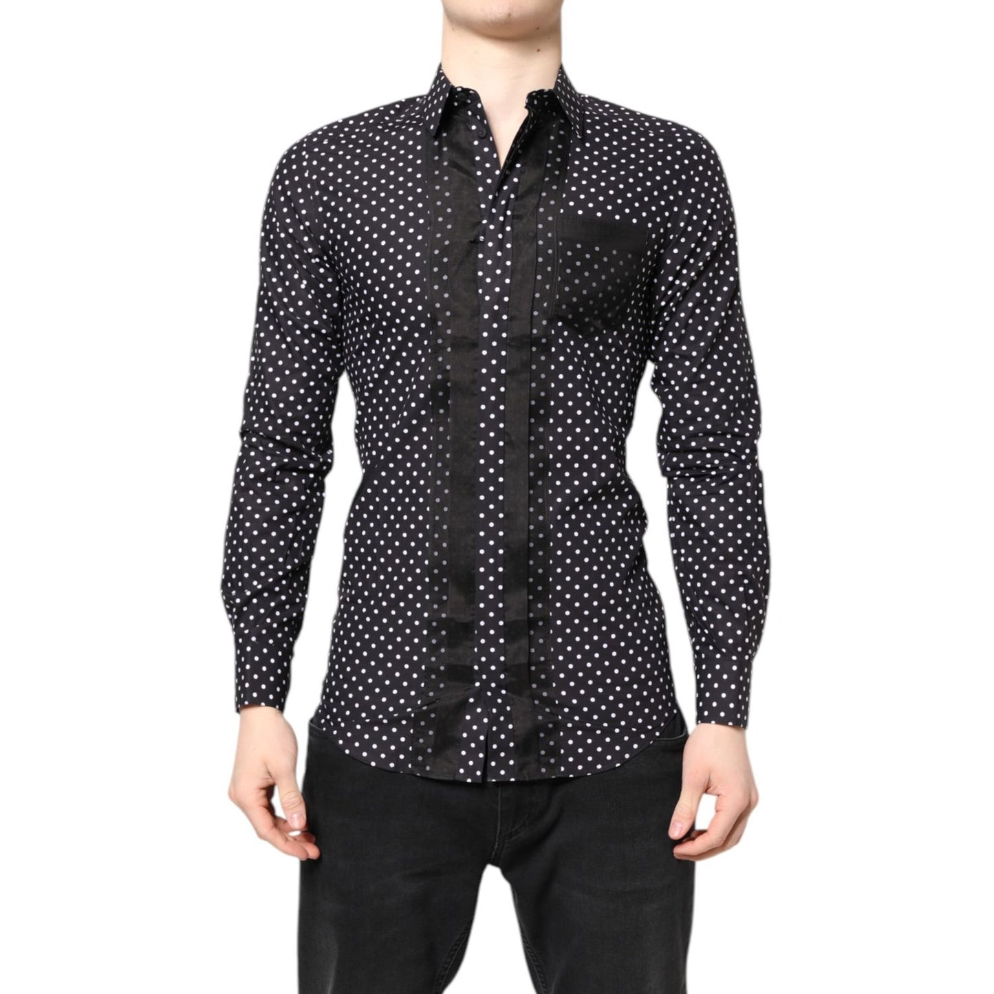 Dolce & Gabbana Black Polka Dot Long Sleeves Gold Formal Shirt Dolce & Gabbana