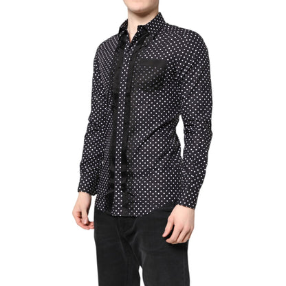 Dolce & Gabbana Black Polka Dot Long Sleeves Gold Formal Shirt Dolce & Gabbana