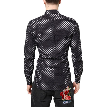 Dolce & Gabbana Black Polka Dot Long Sleeves Gold Formal Shirt Dolce & Gabbana