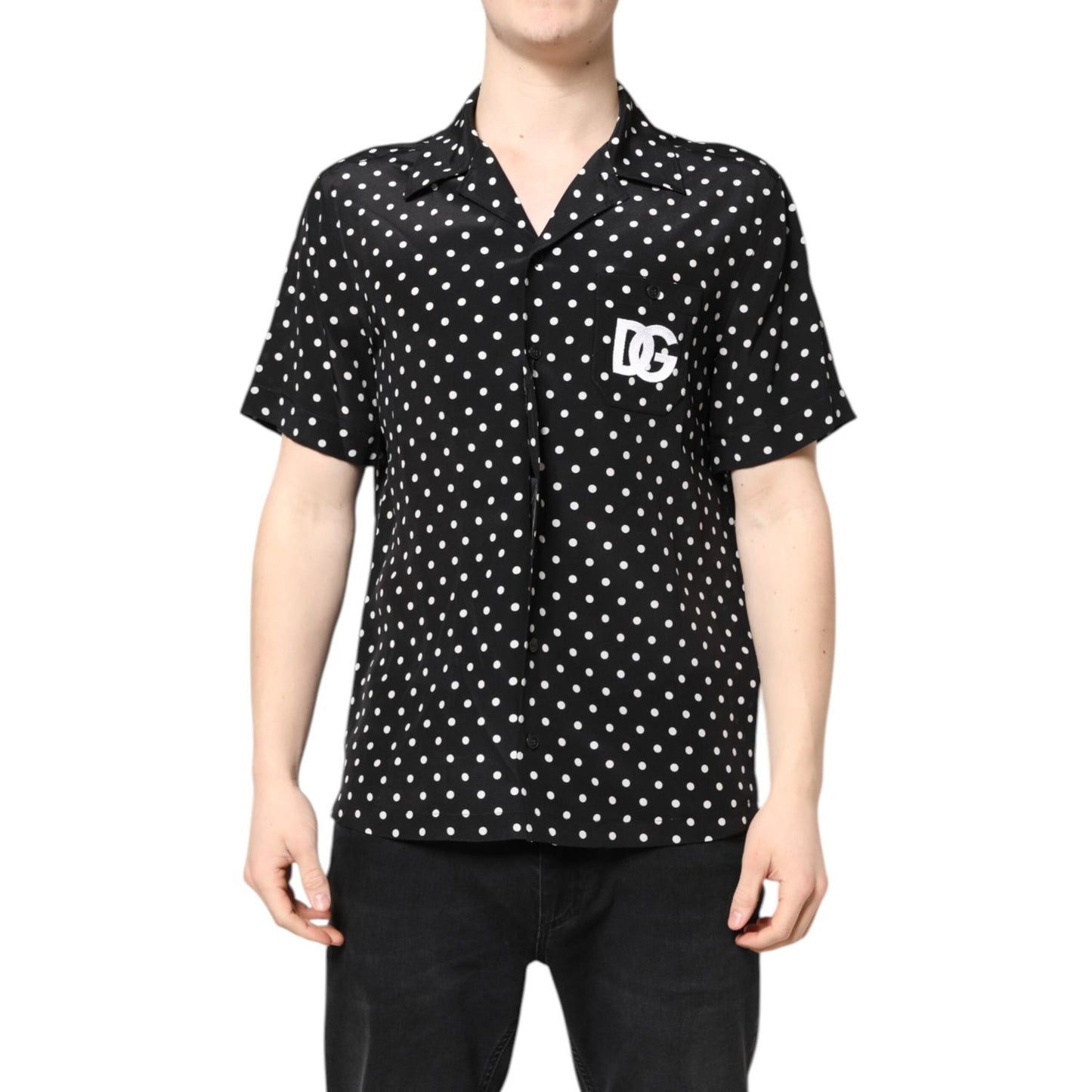 Dolce & Gabbana Black Polka Dot Short Sleeves Casual Shirt Dolce & Gabbana