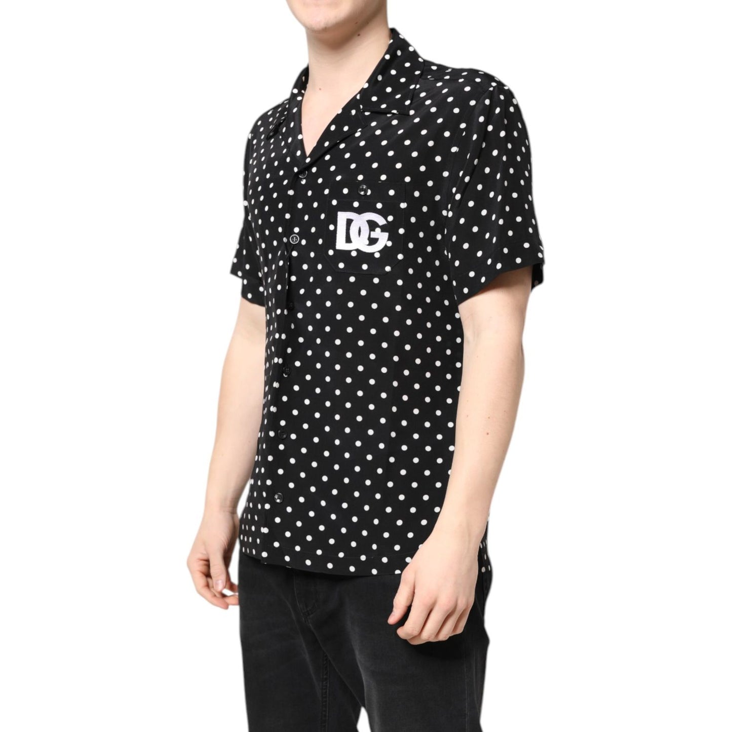 Dolce & Gabbana Black Polka Dot Short Sleeves Casual Shirt Dolce & Gabbana