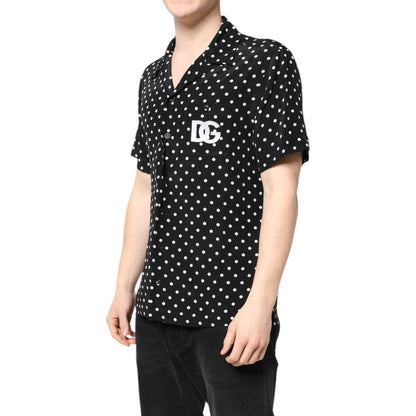Dolce & Gabbana Black Polka Dot Short Sleeves Casual Shirt Dolce & Gabbana