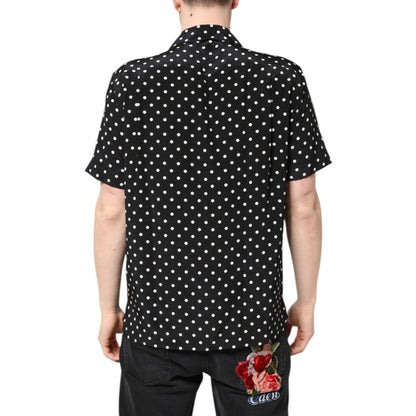 Dolce & Gabbana Black Polka Dot Short Sleeves Casual Shirt Dolce & Gabbana