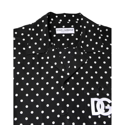 Dolce & Gabbana Black Polka Dot Short Sleeves Casual Shirt Dolce & Gabbana