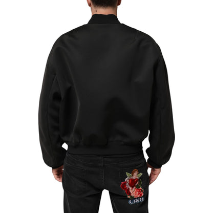 Dolce & Gabbana Black Polyester Logo Plaque Bomber Jacket Dolce & Gabbana