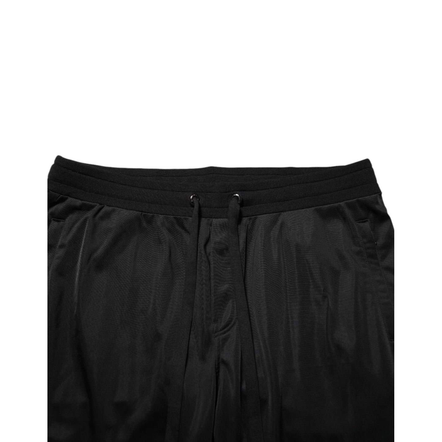 Dolce & Gabbana Black Polyester Logo Plaque Sweatpants Jogger Pants with drawstring and sleek design