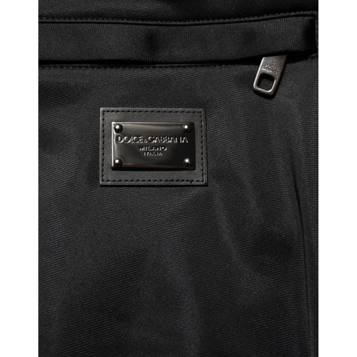 Dolce & Gabbana Black Polyester Logo Plaque Sweatpants Jogger Pants showcasing metal logo plaque in back view.