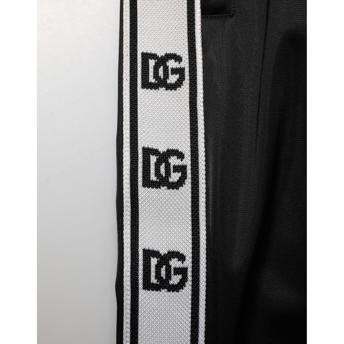 Dolce & Gabbana Black Polyester Logo Stripe Track Jogger Pants with DG logo detail on side stripe.