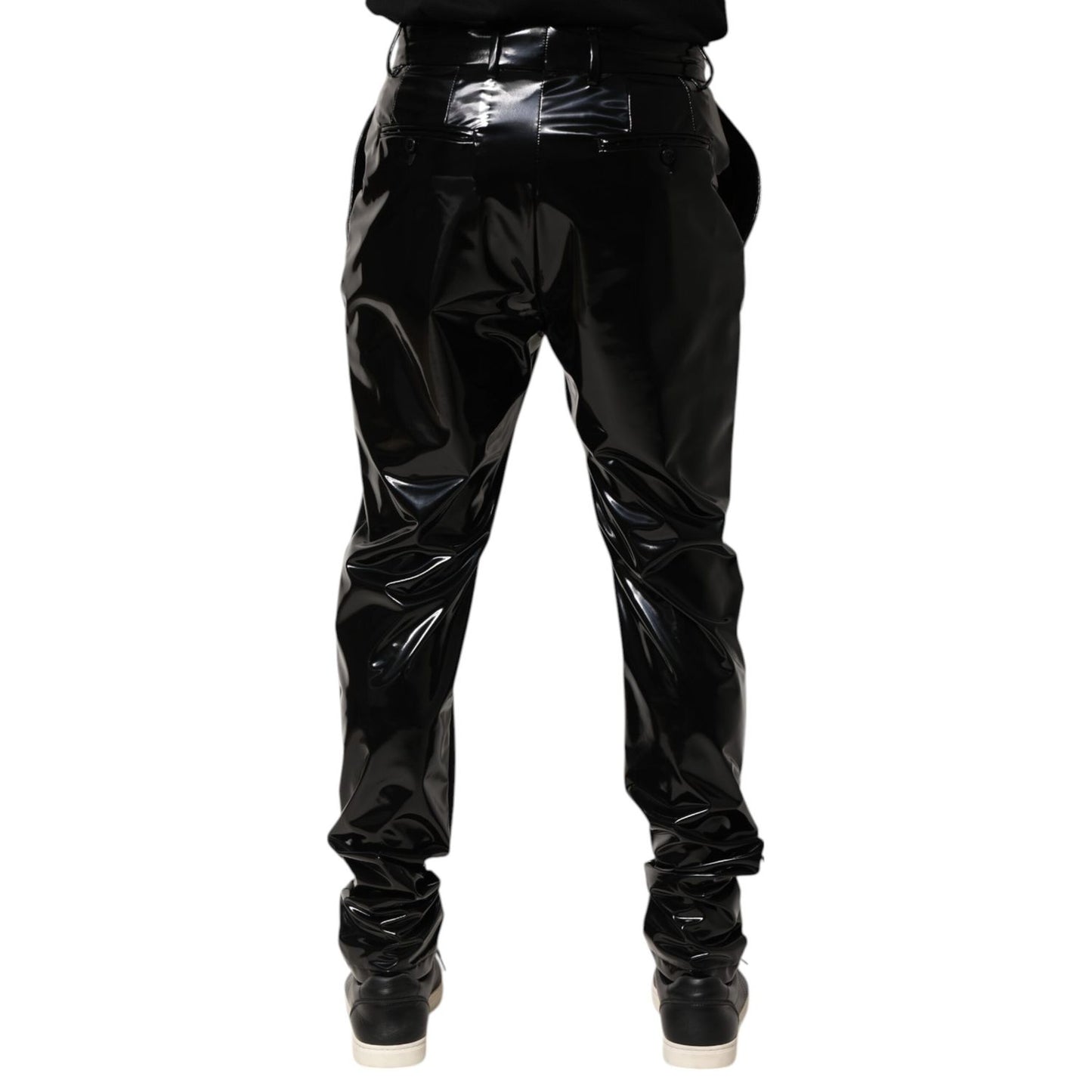 Dolce & Gabbana Black Polyester Mid Waist Men Trouser Pants Dolce & Gabbana