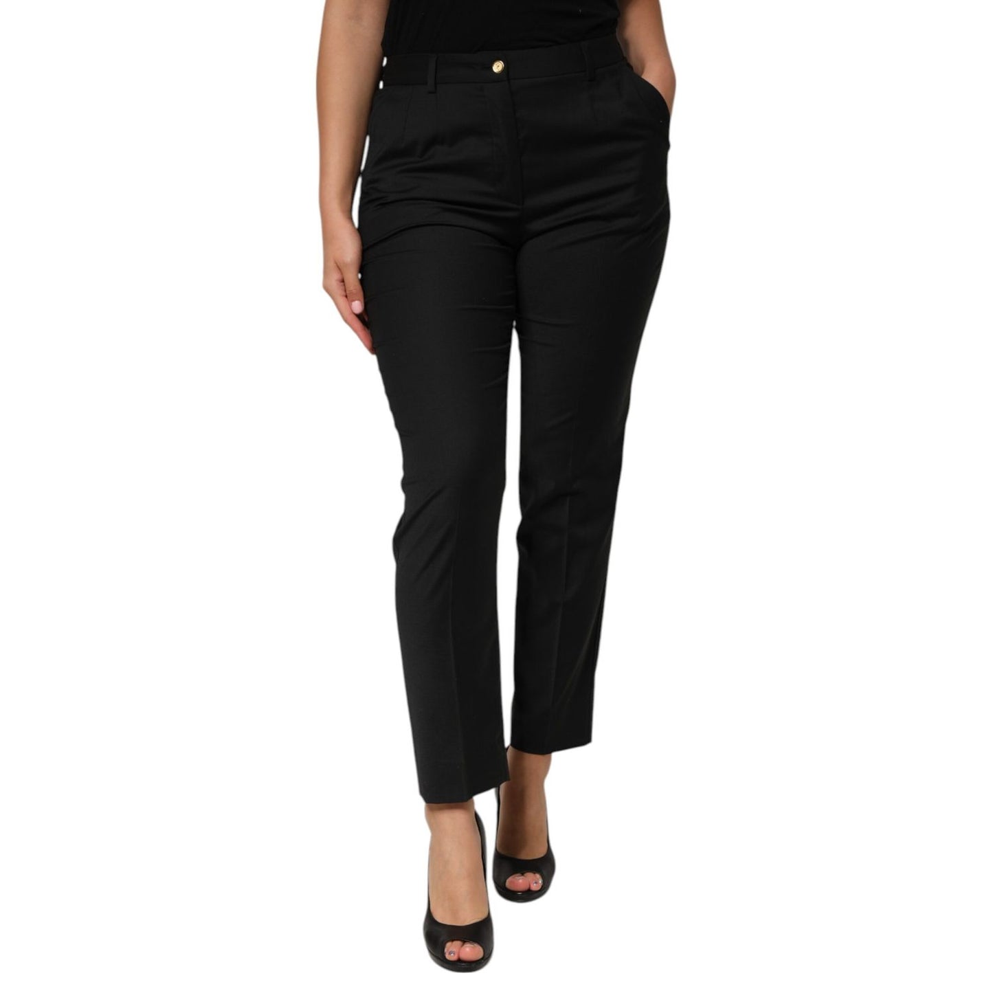 Dolce & Gabbana Black Polyester Tapered Women Trouser Pants