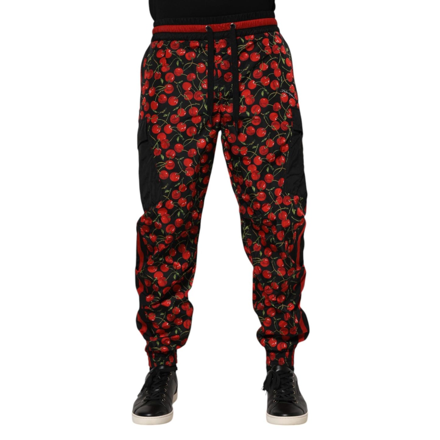 Dolce & Gabbana Black Red Cherry Print Men Sweatpants Pants Dolce & Gabbana